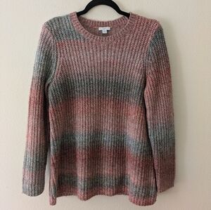 J. Jill Blue and Pink Ombre Striped Cotton/Wool Blend Open Knit Sweater sz M